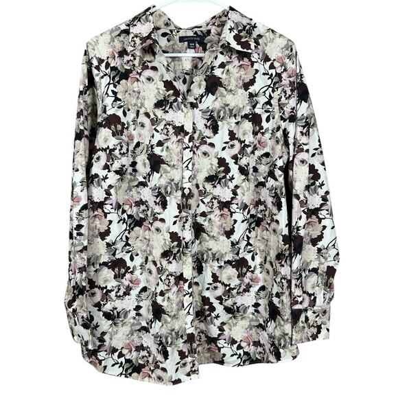 Lands End Blue Floral No-Iron Supima Cotton Button Up Shirt Size 16W - Picture 1 of 12